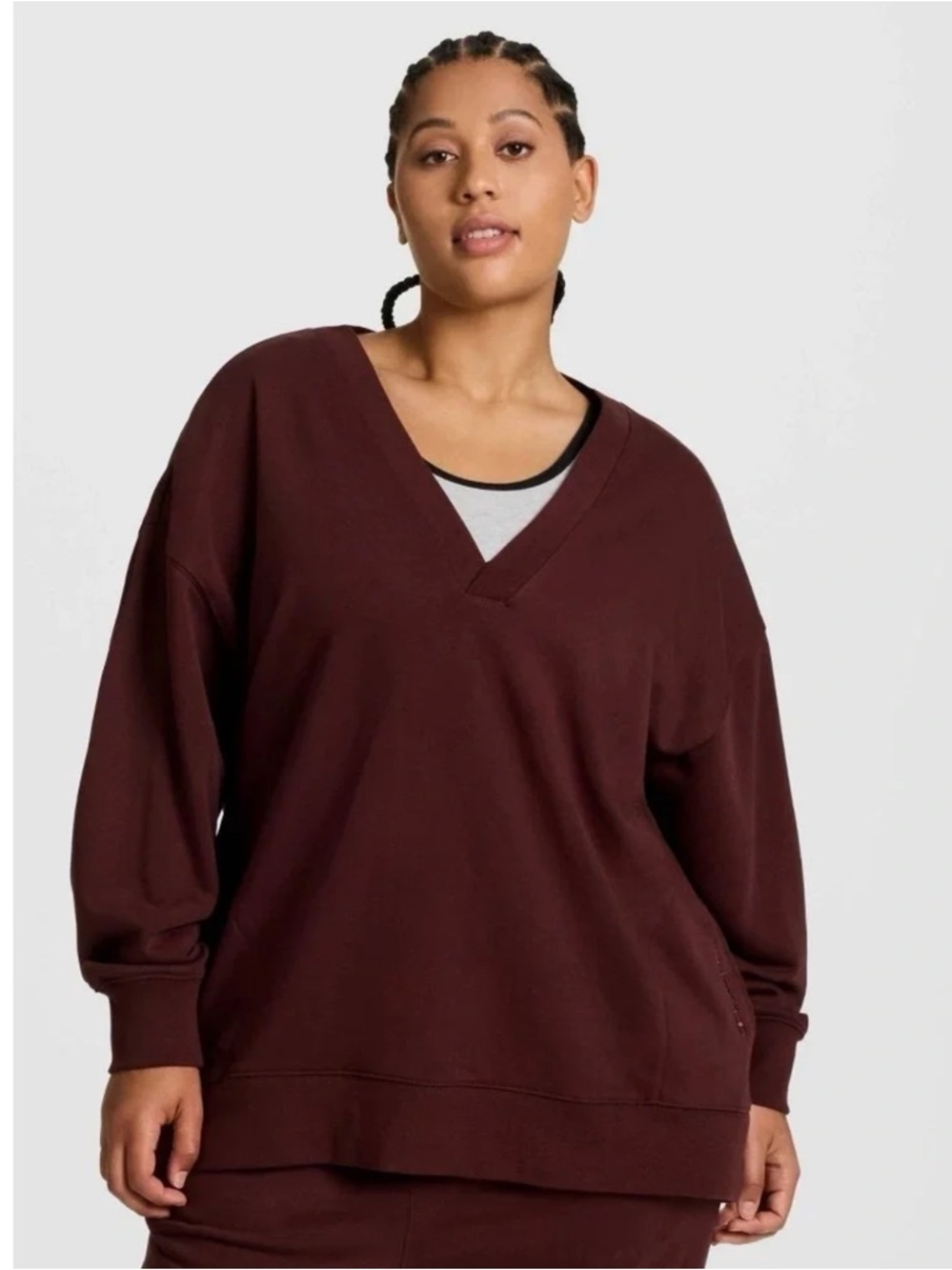 Champion Women V-Neck Pull Over Terry Sweater Brown Pockets Logo Size 4X NWT